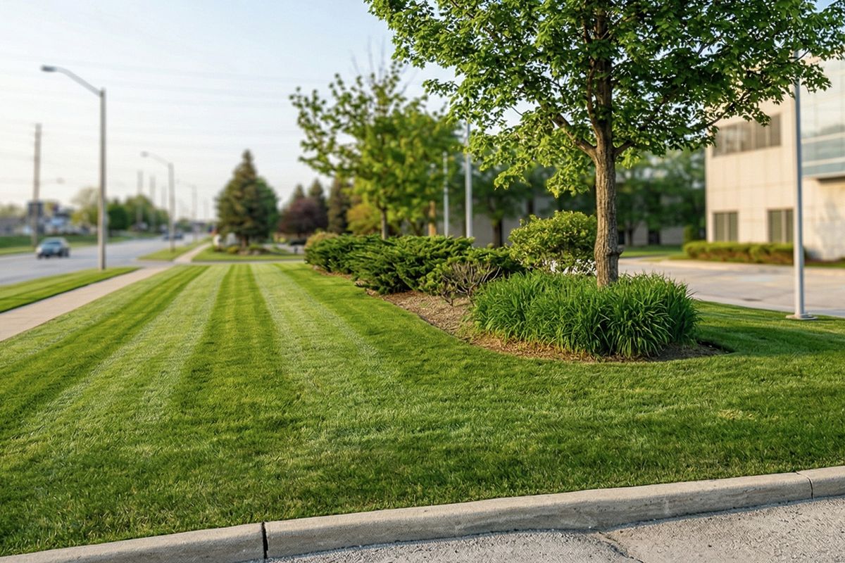 Commercial lawn maintenance at a property in Burlington, Ontario by Green Effects