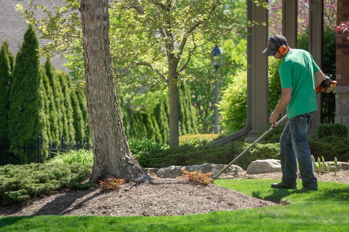 Professional lawn maintenance at a residential property in Burlington by Green Effects